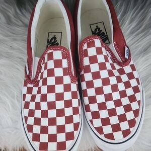 Vans Woman Red and White Checkered Slip-On Sneakers